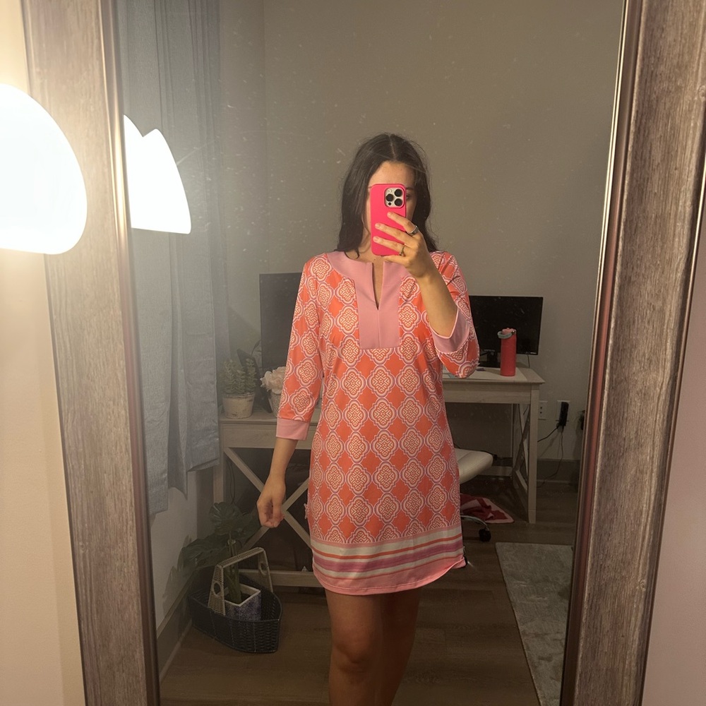 Cabana Life Orange and White Long Sleeve Dress